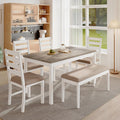 59" Dining Table Set Farmhouse Rectangular White Kitchen Room Table & Chairs Set Solid Wood Stable Space Saving Easy Clean (1 Bench& 4 Chairs)