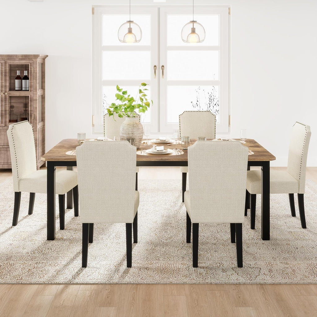 Garvee 78.7″ Dining Table for 8-10 People for Dining Room,Brown(Only Table) | Large Industrial Dinner Kitchen Tables with Sturdy Metal Frame, Multi-Use for Living Room Indoor Restaurant Office Desk