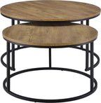 35" Textured Mango Wood Nesting End Table, Nesting End Tables with Open Metal Frame, Coffee Table Set with Flexible Layout for Modern Indoor Lounge Areas, Mango Color