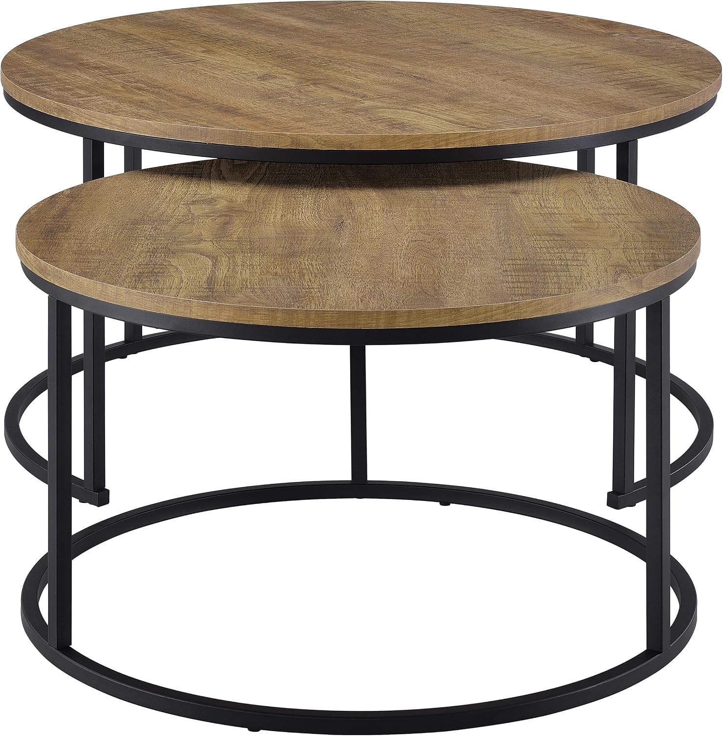 35" Textured Mango Wood Nesting End Table, Nesting End Tables with Open Metal Frame, Coffee Table Set with Flexible Layout for Modern Indoor Lounge Areas, Mango Color