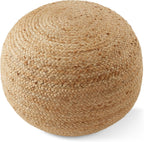 Casafield Hand-Braided Jute Pouf Ottoman Footrest, 19" W x 19" D x 10-1/2" H - Round, Natural Woven Boho Floor Cushion, Home Decor for Living Room