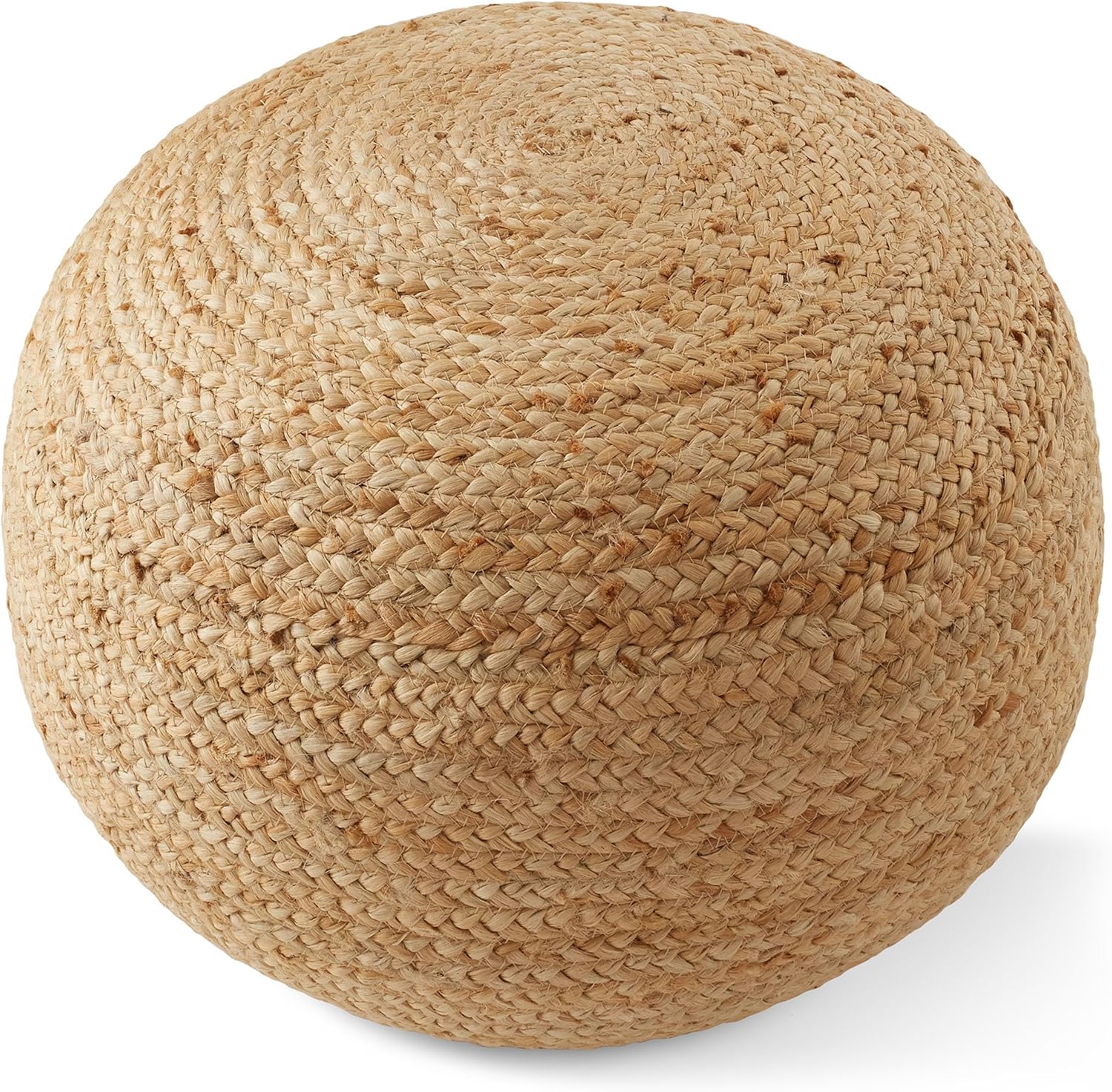Casafield Hand-Braided Jute Pouf Ottoman Footrest, 19" W x 19" D x 10-1/2" H - Round, Natural Woven Boho Floor Cushion, Home Decor for Living Room