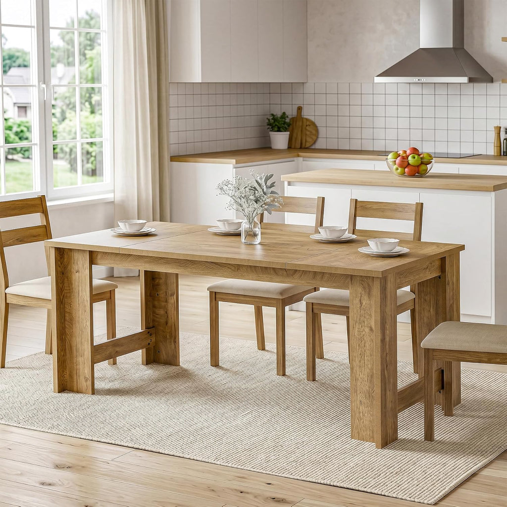 Tribesigns Dining Table for 6–8, 70.8" Farmhouse Dining Room Table with Sturdy Panel Legs, Large Wooden Kitchen Table for Dining Room, Living Room, Natural