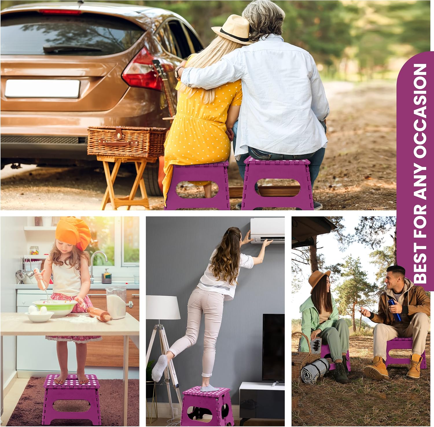 Utopia Home Folding Step Stool - (Pack of 1) Foot Stool with 11 Inch Height - Holds Up to 300 lbs - Foldable Step Stool for Kitchen, Bathroom & Living Room - Anti Skid (Purple)