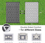 OLANLY Outdoor Rug 9x12 ft Waterproof, Outdoor Plastic Straw Rug with Geometric Pattern Clearance, Reversible RV Mat for Patio, Camping, Balcony, Deck, Backyard, Black & White