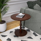 Round Side Table with Pedestal Base, 23.22" Wooden End Table, Coffee Table for Snacks & Drinks Living Room, Bedroom, Balcony (Walnut Dark Brown)
