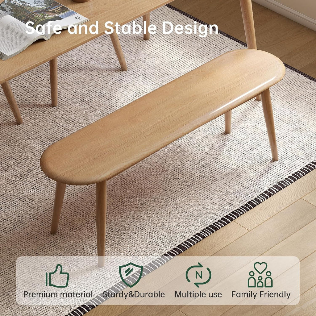 47'' 100% Solid Oak Wood Dining Bench,Rounded Corner Baguette Shape Chair Surface Design,Entryway Bedroom Bed End Bench (47.3inch, Natural Oak)