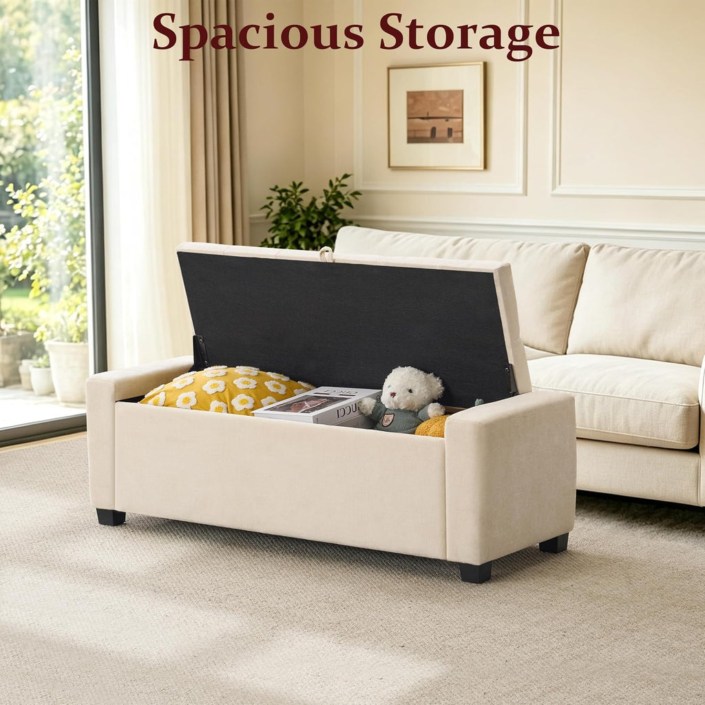 Royal Windsor Ottoman with Storage,Tufted Storage Bench for Bedroom | End of Bed Storage Bench,Holds up to 350 lb,Upholstered Bench with Seating for Living Room,Entryway,Linen Beige