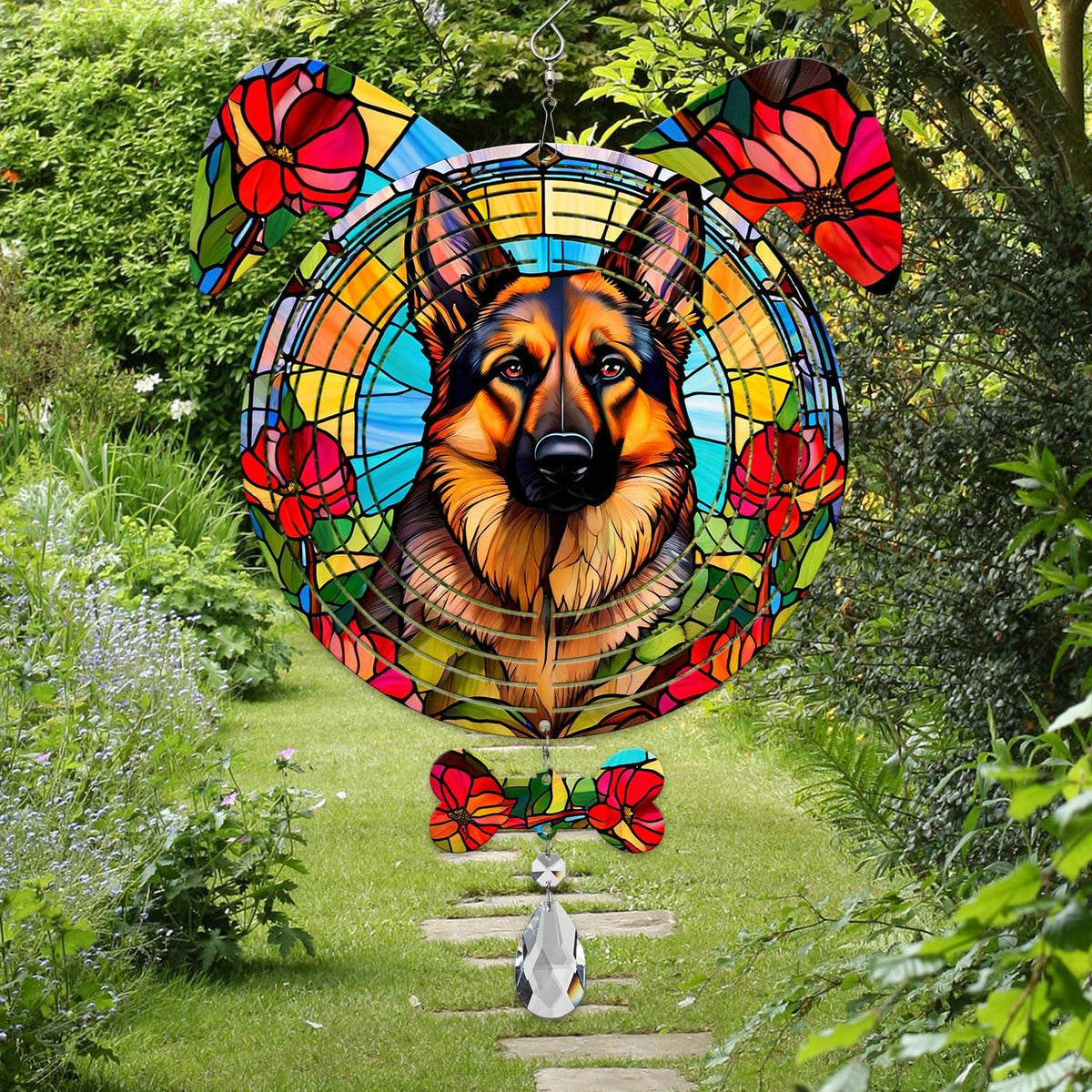 German Shepherd Dog Ears Wind Spinner, German Shepherd Wind Spinner Hanging for Yard and Garden