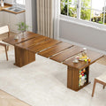 39-94 inch Extendable Dining Table for 4-10, Rectangle Expandable Long Kitchen Table with Fluted Sliding Doors, Double Tier Storage, Modern Square Dinner Table, Living Room, Farmhouse, Walnut