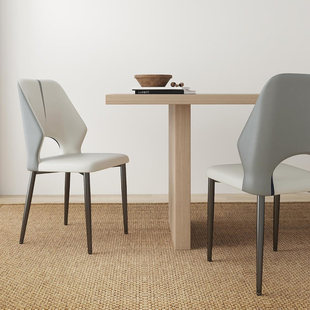 Upholstered Dining Chairs Set of 6, Modern PU Leather Dining Room Kitchen Side Chair with Padded Seat and Metal Legs Restaurant/Cafe,Light Grey