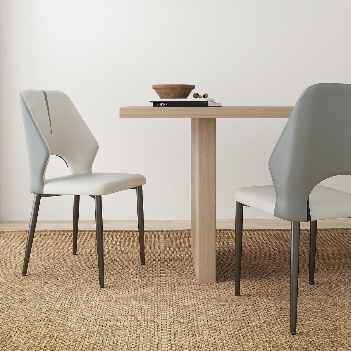 Upholstered Dining Chairs Set of 2, Modern PU Leather Dining Room Kitchen Side Chair with Padded Seat and Metal Legs Restaurant/Cafe,Light Grey