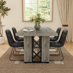 HIPIHOM 7-Piece Dining Table Set for 6, Grey Table with 6 PU Black Chairs | Thick MDF Tabletop, Rectangle Kitchen Table Set with Metal Legs for Breakfast Nook, Dining Room, Kitchen, Apartment