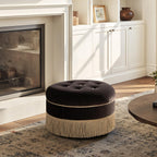 Jennifer Taylor Home Yolanda 24" Round Upholstered Accent Ottoman, Deep Brown Performance Velvet