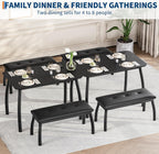 GAOMON Dining Table Set for 4, 3-Piece Wooden Kitchen Table with 2 Upholstered Benches, Space-Saving Dinette Set for Restaurant, Studio, Dining Room, Home Kitchen, Gray (Black, 2 Chairs)
