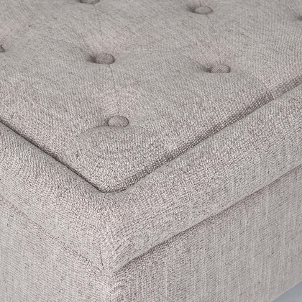 Storage Ottoman Bench, 40 Inch Tufted Ottoman with Storage Compartment and Solid Wood Legs, Multi-Purpose Foot of Bed Bench for Living Room, Bedroom, Entryway, Linen Fabric (Grey)