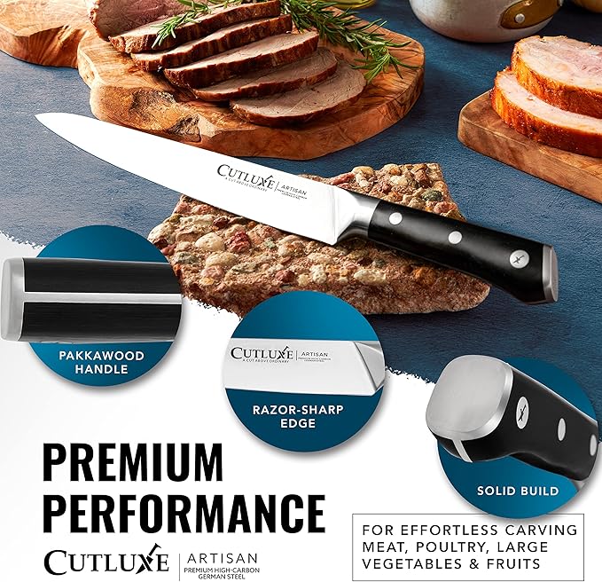 Cutluxe Turkey Carving Knife Set Carving Fork & Knife for Meat, BBQ, Brisket Razor Sharp Premium German Steel Full Tang, Ergonomic Handle Artisan Series