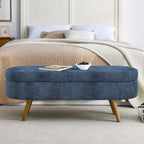 43.5" Ottoman with Storage, Storage Ottoman Bench with Safety Hinge, Foam End of Bed Bench Upholstered Entryway Bench for Bedroom, Living Room & Window, Dark Blue