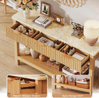 HUAHUU 47.2" Fluted Console Table with 3 Drawers, Long Sofa Table with Storage Behind Couch, Modern Entryway Table with Power Outlet & Open Storage for Entrance/Hallway/Foyer/Living Room, Oak