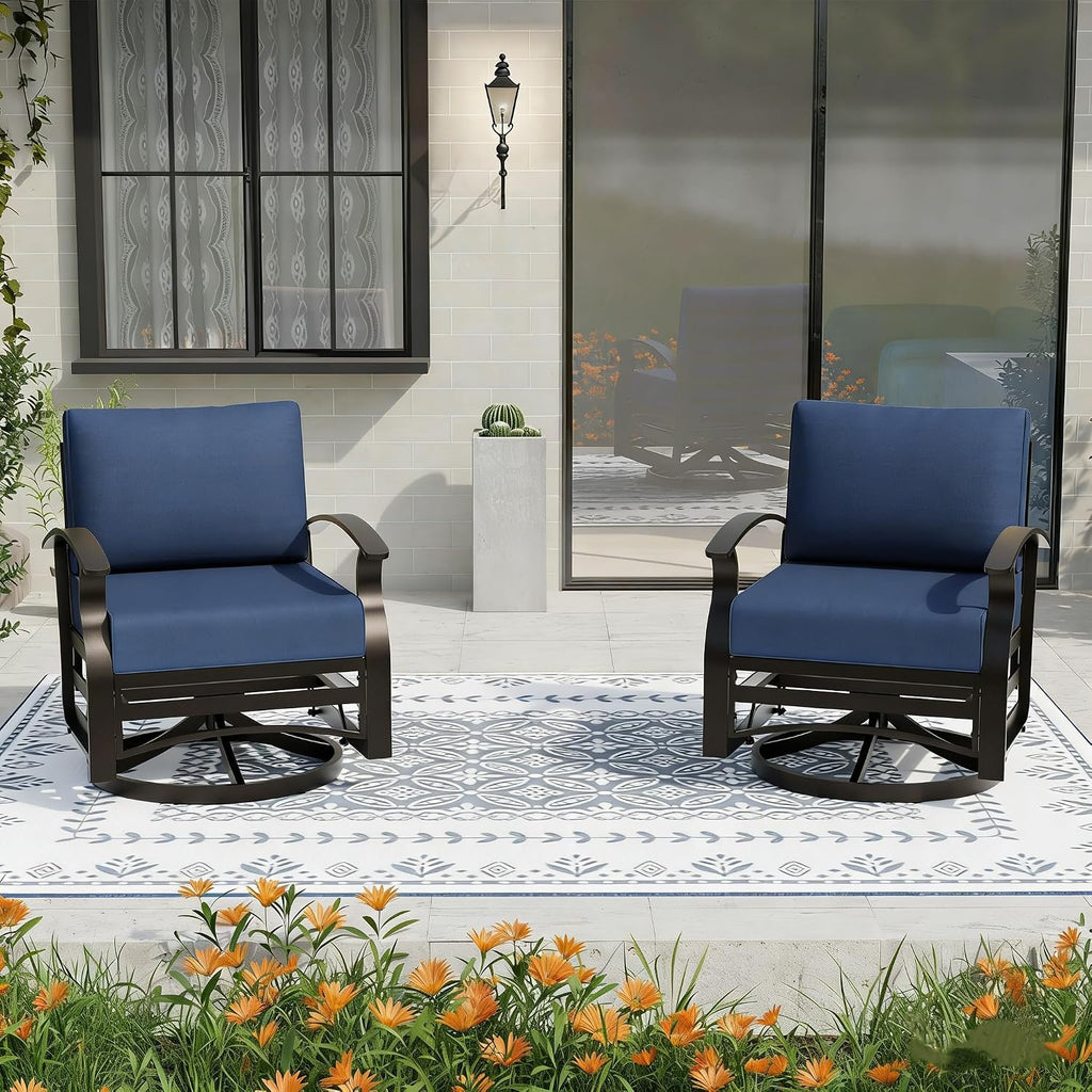 Gotland 2 Piece Patio Set, Metal Outdoor Swivel Chairs Set of 2 with 5.1’’ High-Resilience Seat Cushions 6.2’’ Thick Back Pillow 29.5’’ Deep Seat Removable Cushions for Backyard, Lawn, Porch, Navy