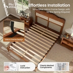 PHI VILLA Solid Wood Queen Bed Frame with Adjustable Headboard