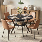 Miereirl 42.13" 5-Piece Round Dining Table Set for 4, Kitchen Table Set with 4 Upholstered Chairs and Storage Shelf, Dining Room Furniture Set for Apartment, Small Spaces