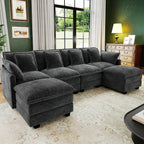 107" Cloud Couch Sectional Modular Sofa, Deep Seat Couches with Ottoman and Removable Washable Pillows for Living Room, Bedroom, Apartment, Black