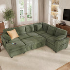 Hanherry Sectional Sofa with Pull Out Couch Bed,6 Seats Corduroy Sleeper Sofa with Storage Ottoman & USB Charging,Comfy L Shaped Modular Couches for Living Room,Apartment