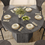 SICOTAS Round Dining Table for 4 6 People 47" Fluted Kitchen Dinner Table Modern Wooden Circle Dining Room Table with Sturdy Base for Dining Room Kitchen Living Room, Dark Grey Alder