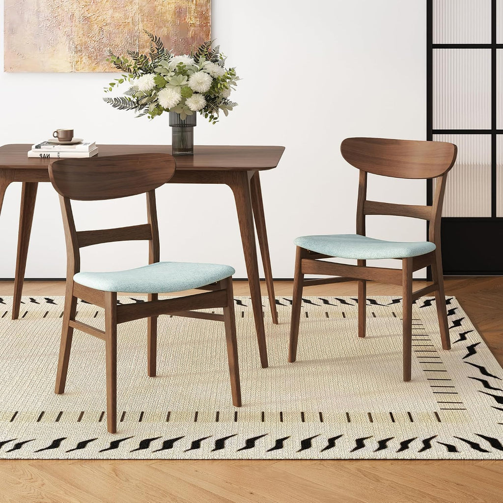 Wood Dining Room Table Set for 4,Mid Century Modern Dining Table Set,Kitchen Table and Chairs Set for Breakfast Nook and Small Space,5 Piece Dining Table for Apartment,Wooden Frame(Walnut+Mint)