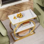 Tribesigns End Table with Storage Shelves Pack of 2, 3-Tier Wooden Industrial Sofa Side Table with Black Metal Frames for Living Room, Slim Nightstand and Bedside Table for Bedroom, White & Gold