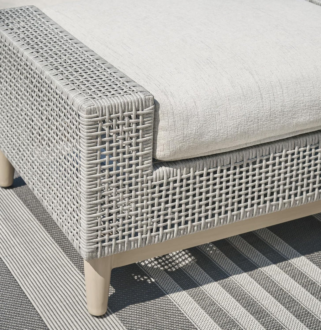Signature Design by Ashley Seton Creek Casual Nuvella Weather Resistant Fabric Outdoor Ottoman with Cushion, Light Gray & Light Brown
