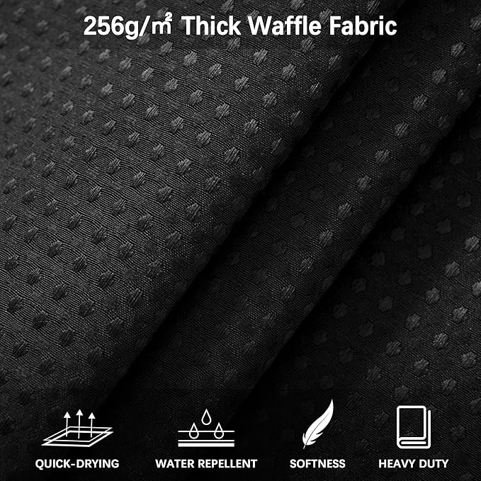 Black Stall Fabric Shower Curtain - Water Repellent Waffle Textured 256GSM Heavy Duty Cloth Shower Curtains for Bath Tubs, Narrow Size Hotel Quality with 6 Hooks, 36Wx72H