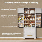 78.2" Tall Kitchen Pantry, Mid-Century Modern Storage Cabinet with 3 Drawers, Freestanding Pantry Cabinets with 4 Doors & Adjustable Shelves, Versatile Cupboard for Dining & Living Room,White
