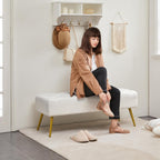 Topeakmart Dining Bench, Button-Tufted Upholstered Bench with Gold Metal Base for Kitchen, Living Room, Entryway - Ivory