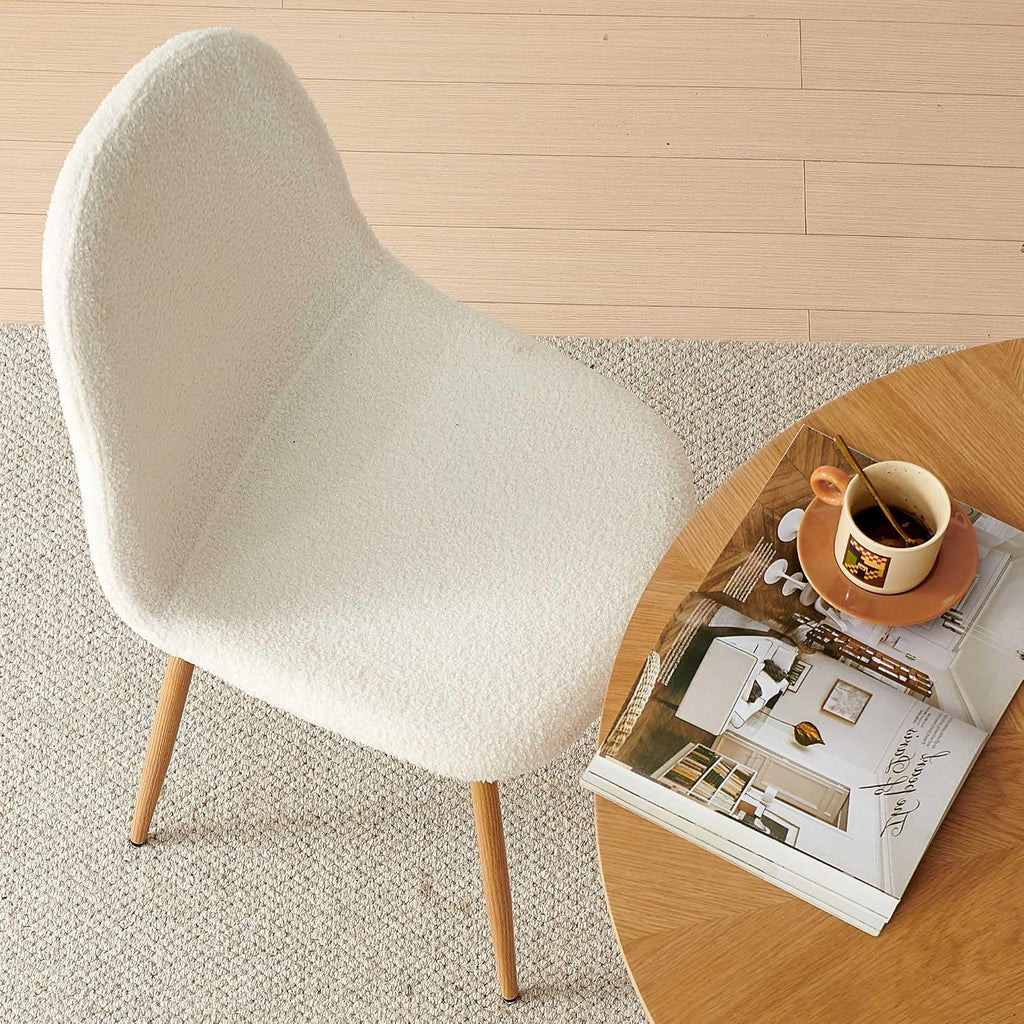 Small Dining Table Set for 4, Modern Round Dining Table with 4 Teddy Fleece Dining Chairs in Metal Legs, Easy Assembly for Compact Spaces - White
