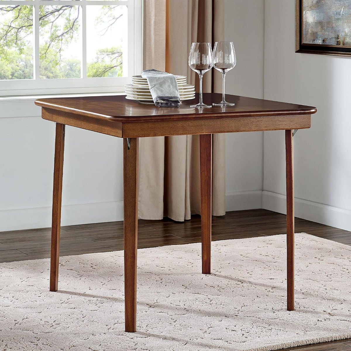 Stakmore Classic Straight Edge Square Wood Folding Table, 32x32, Fruitwood | Foldable Card Table, Wooden Tabletop Furniture for Cards, Board Games, Dining, and Extra Seating