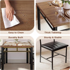 IRONCK Dining Table Set for 4, Walnut | Wood Kitchen Table with Upholstered Chairs for Kitchen Room and Small Spaces