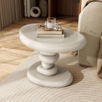 24/7 Shop at Home Kavren Modern 22-inch Oval Glossy Pedestal End Table, Stone Shape Living Room Furniture for Small Space, Ivory
