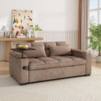 KEIKI 65" 3-in-1 Pull-Out Sofa Bed, Compact Convertible Sleeper Couch with Rotating Side Table, USB Charging Ports, Storage Armrests & Adjustable Comfort for Guests & Small Living Rooms