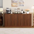 59" Fluted Buffet Sideboard Cabinet with Storage, Wooden 4-Door Sideboard with Adjustable Shelves, Coffee Bar Table for Kitchen, Living Room, Entryway,Walnut