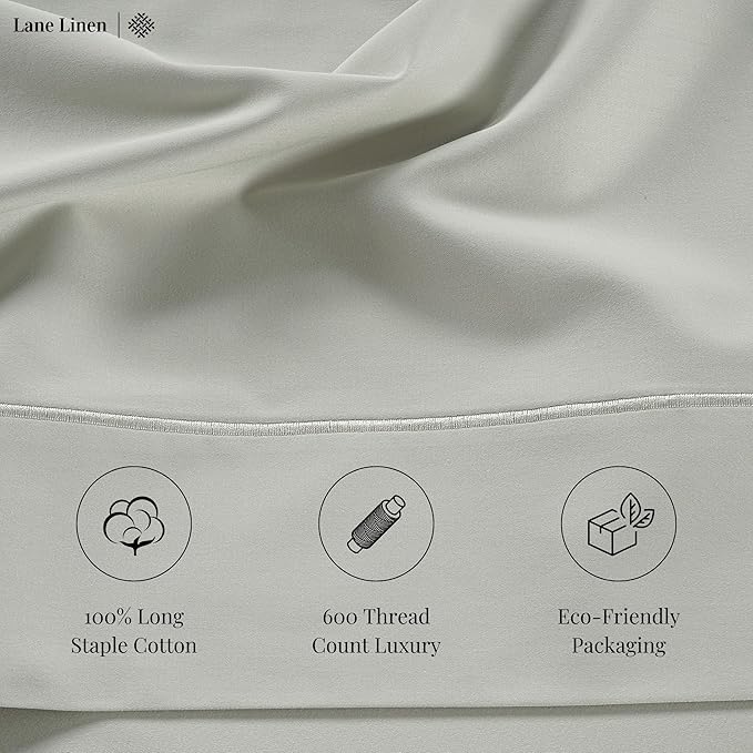 LANE LINEN 600 TC 100% Mercerized Cotton Twin XL Sheets Set, Soft & Comfy Sateen Weave - Perfect for Hospital beds or Dorm Room, Luxury Hotel Like Thick Sheets Twin XL Size Sheet Set - Mineral