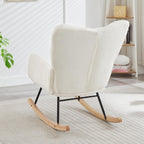 37.2" H Glider Rocking Chair Upholstered with Teddy Fabric, Indoor Rocking Chair with Armrests & Metal Frame (Ivory)