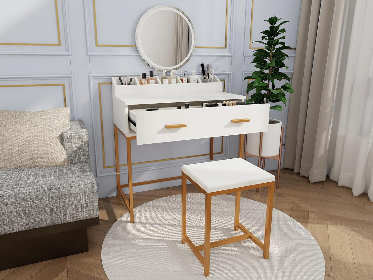 GOWE Vanity Table Set with Storage White Modern Contemporary for Bedroom Furniture