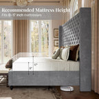 Jocisland Queen Bed Frame with 63" Tall Wingback Headboard, Grey