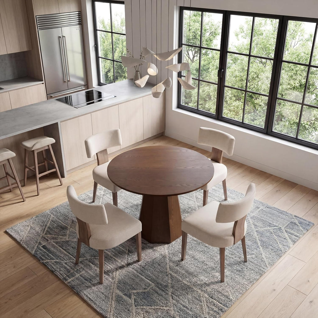 39" Farmhouse Walnut Dining Table, Small Wood Round Dinner Table for 4, Rustic Round Dining Room & Kitchen Table for Home Office Dining Room Living Room Apartment, Walnut