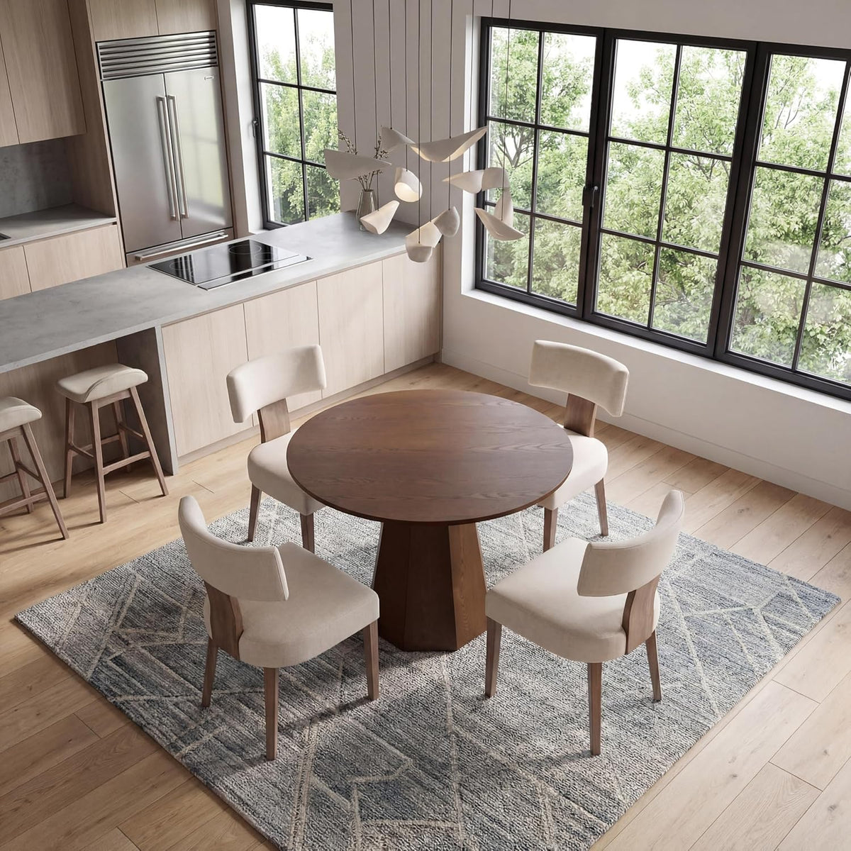 39" Farmhouse Walnut Dining Table, Small Wood Round Dinner Table for 4, Rustic Round Dining Room & Kitchen Table for Home Office Dining Room Living Room Apartment, Walnut
