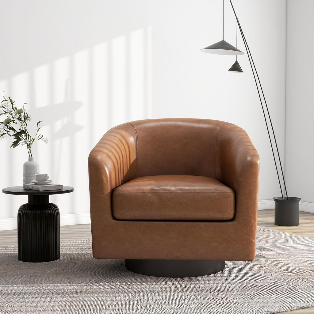 Swivel Barrel Accent Chair, Modern Round Chenille Fabric Arm Chair for Living Room, Bedroom, Comfy Club Reading Chairs for Adults