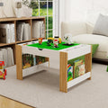2-in-1 Play Table Set with 2 Chairs, Brick Base and Whiteboard Top | 2 Chairs Included|Full Storage|2-in-1 Design|Playroom|Bedroom|Home