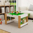 2-in-1 Play Table Set with 2 Chairs, Brick Base and Whiteboard Top | 2 Chairs Included|Full Storage|2-in-1 Design|Playroom|Bedroom|Home